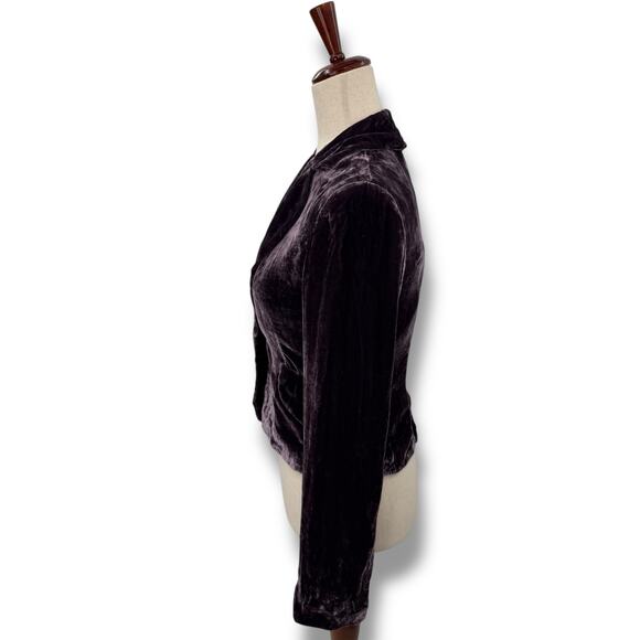 BCBG MaxAzria Dark Purple Velvet Blazer Size XS Button Front Jacket Silk Blend - Picture 5 of 9